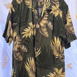 Caribbean Joe Tropical Green & Cream Leaf Shirt